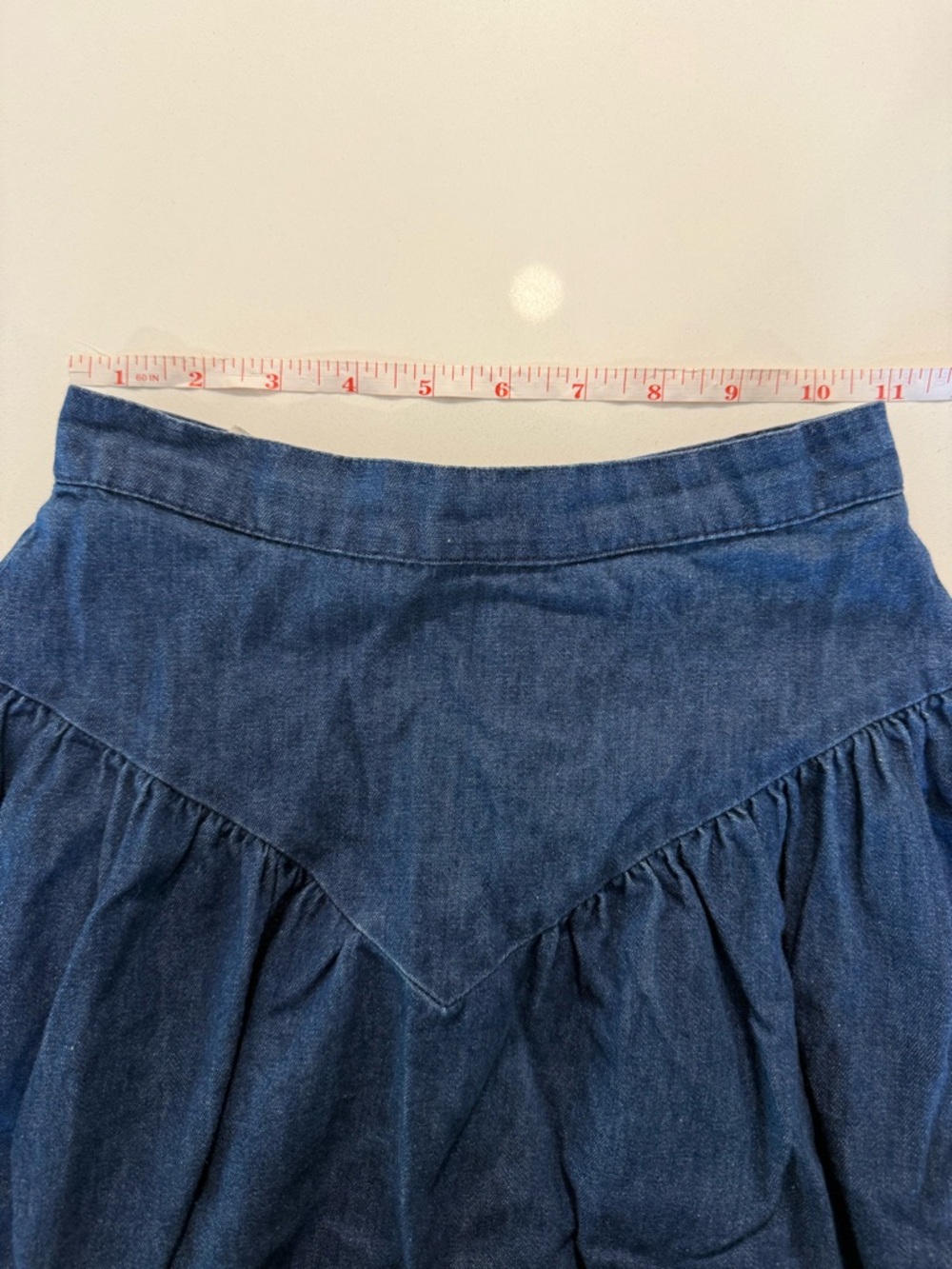 Vtg Gunne Sax Prairie Denim Skirt Cottagecore Western Yoke Tiered Midi Size XXS - Picture 10 of 11